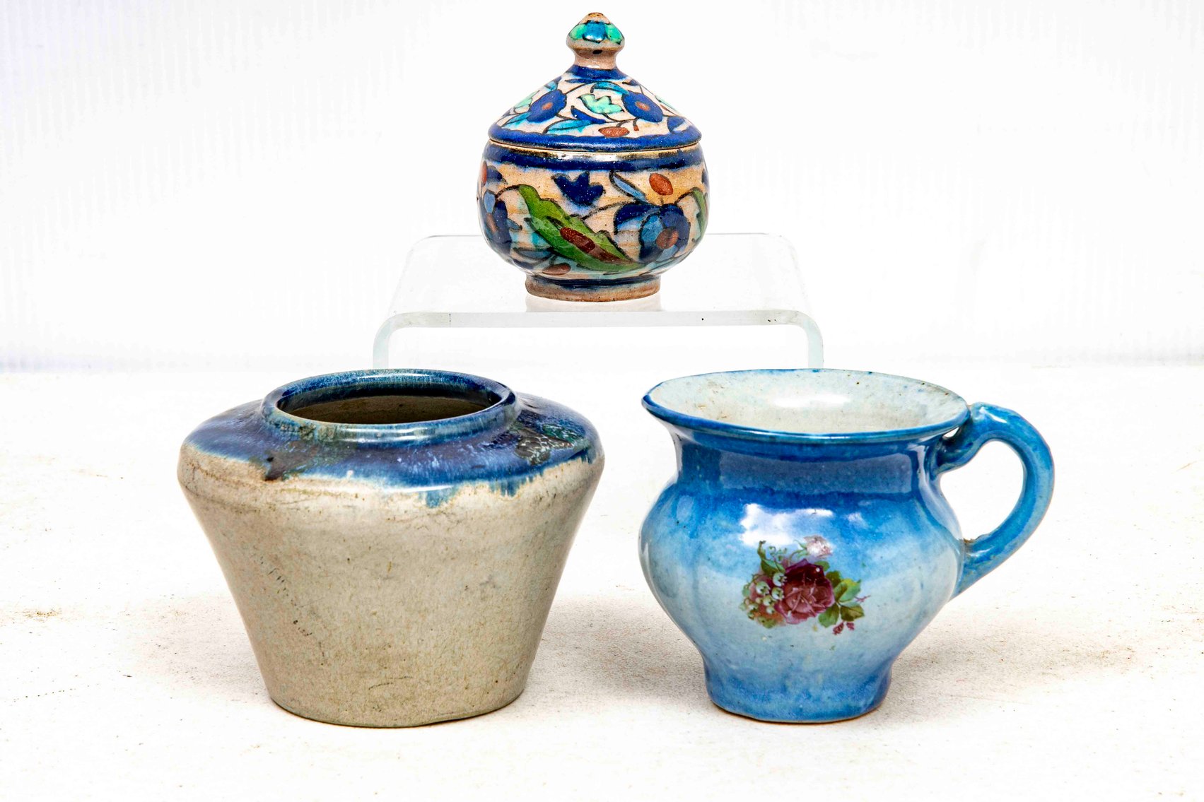 3 Pcs Pottery - Lidded Jar, Vase, Pitcher