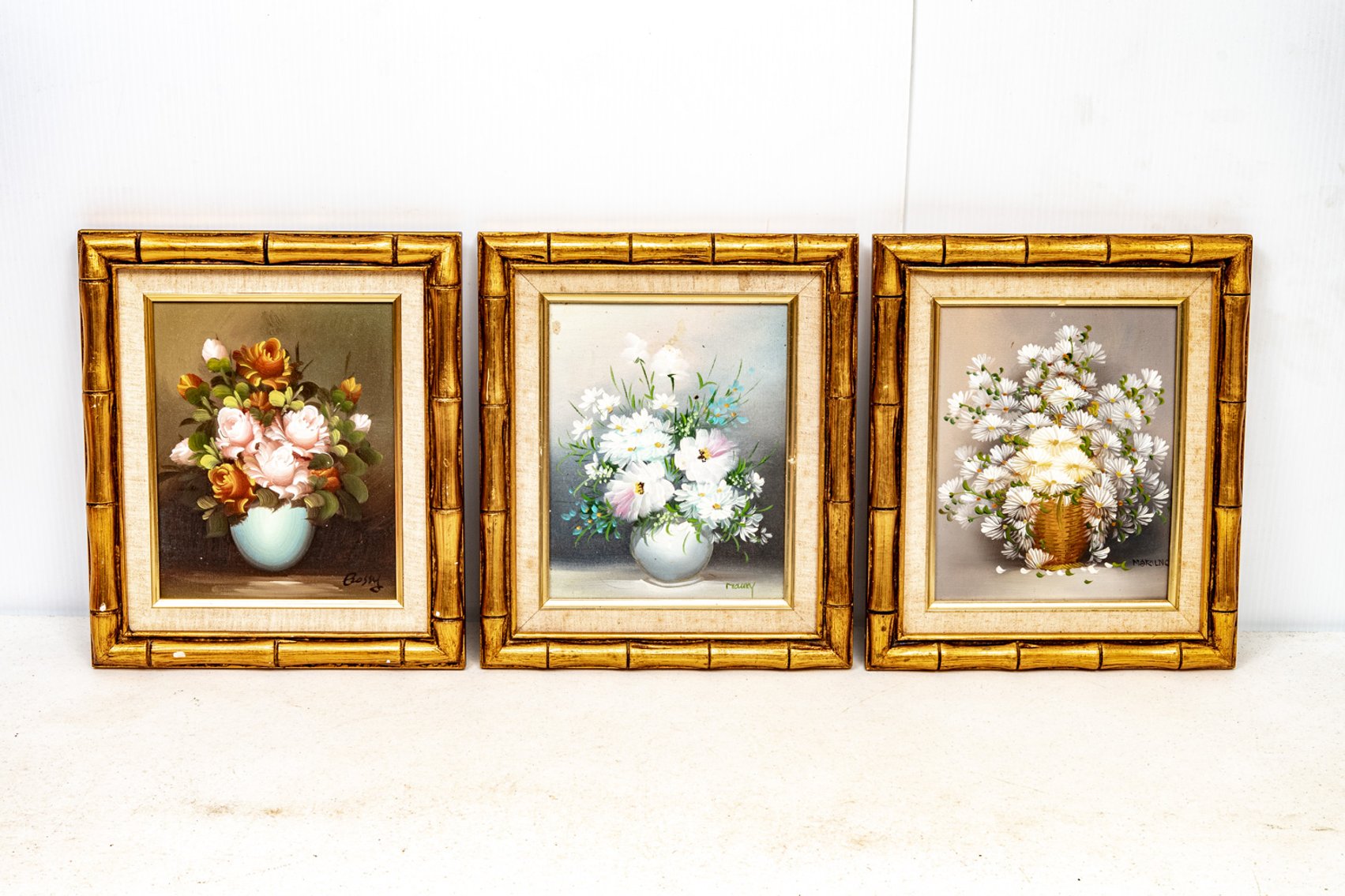 3 Original Floral Paintings in Matching Frames