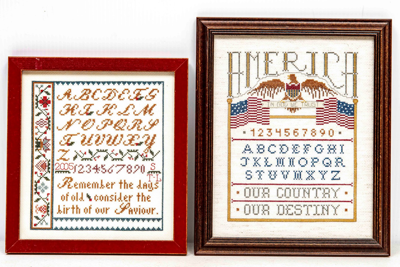 Two Framed Needlework Samplers
