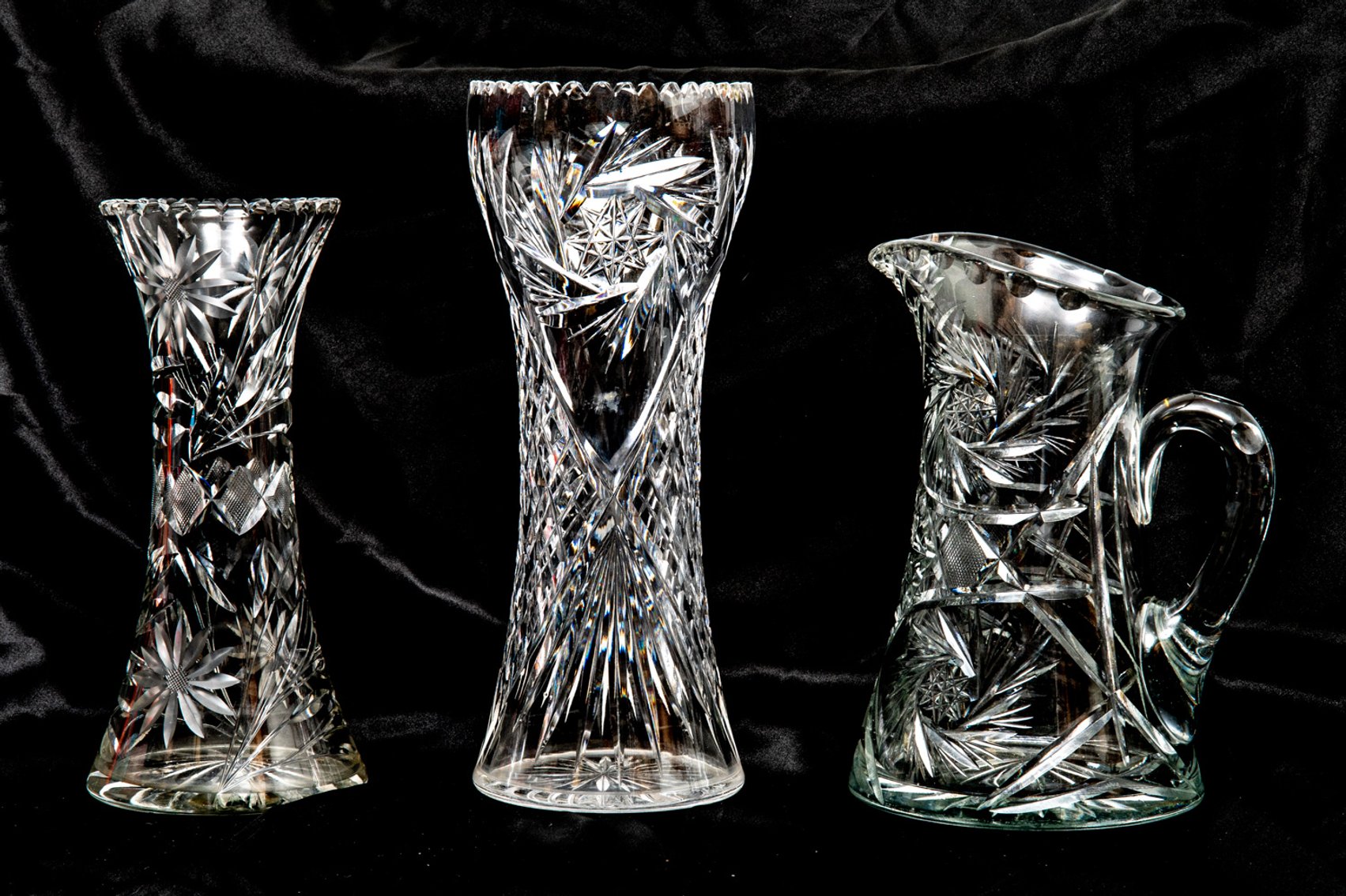 American Brilliant Cut Pitcher and Vases