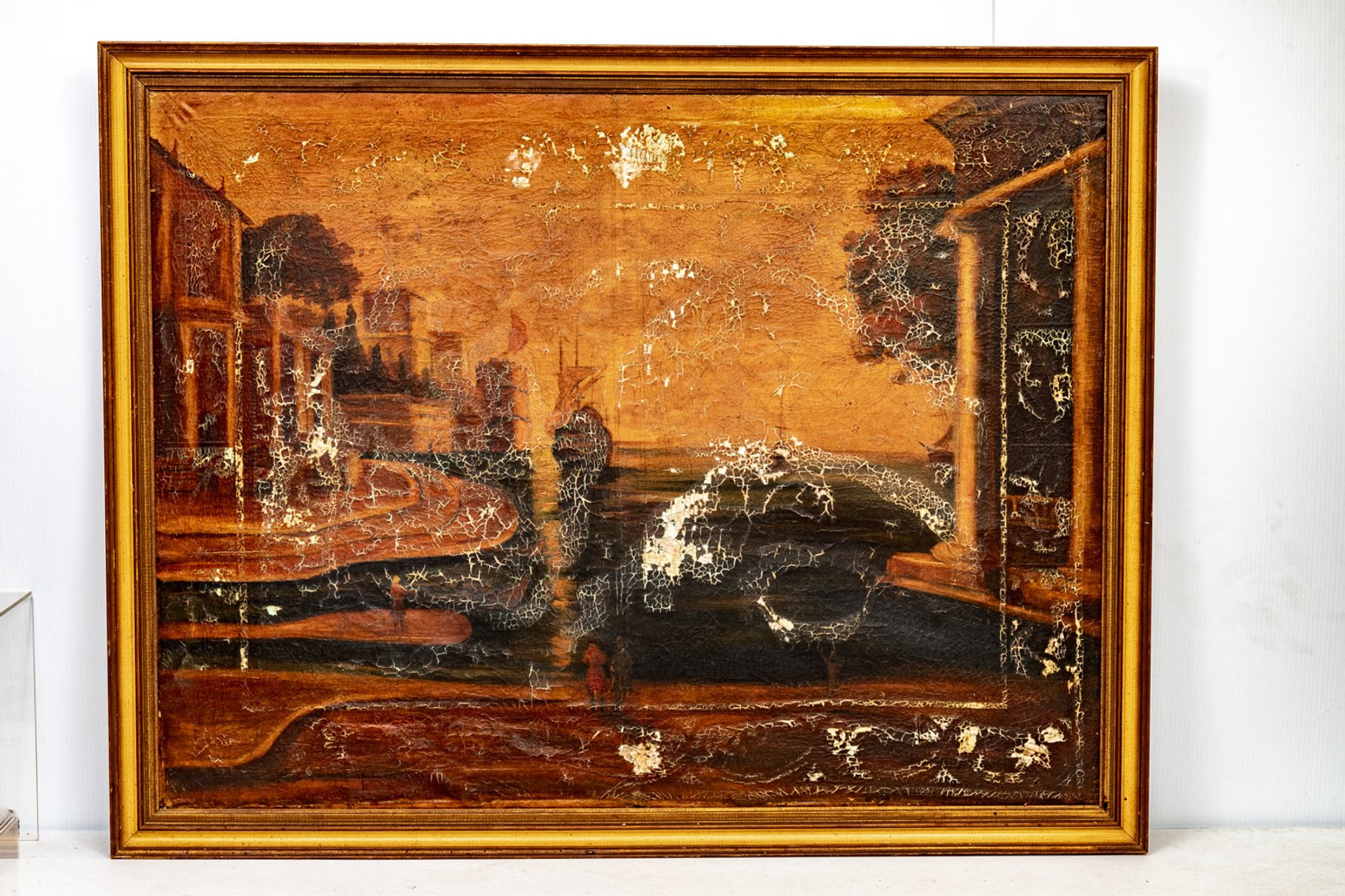 Antique Seaport Painting After Claude Lorrain