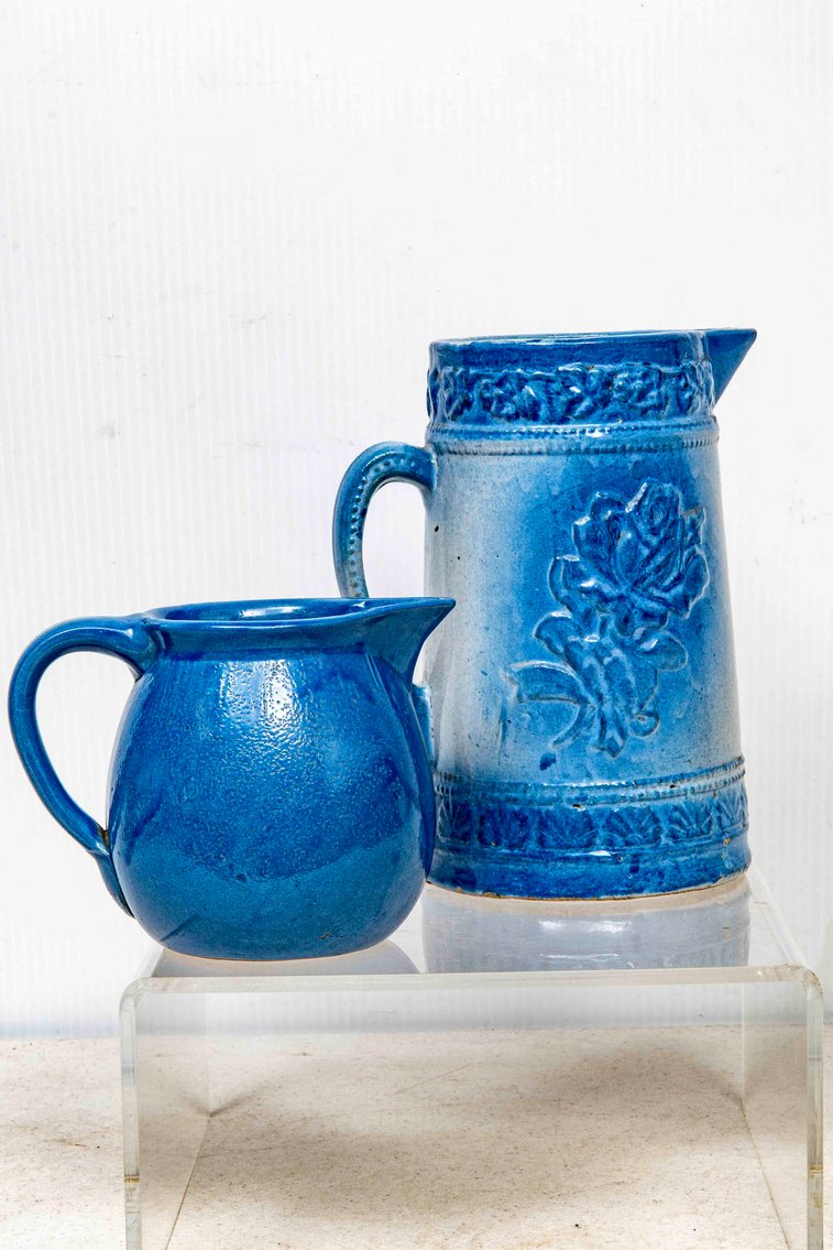 Salt Glaze Blue & White Rose Pitcher + Blue Pitchr