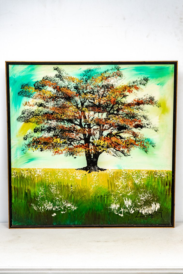 Framed Original Tree Painting Signed Lambert