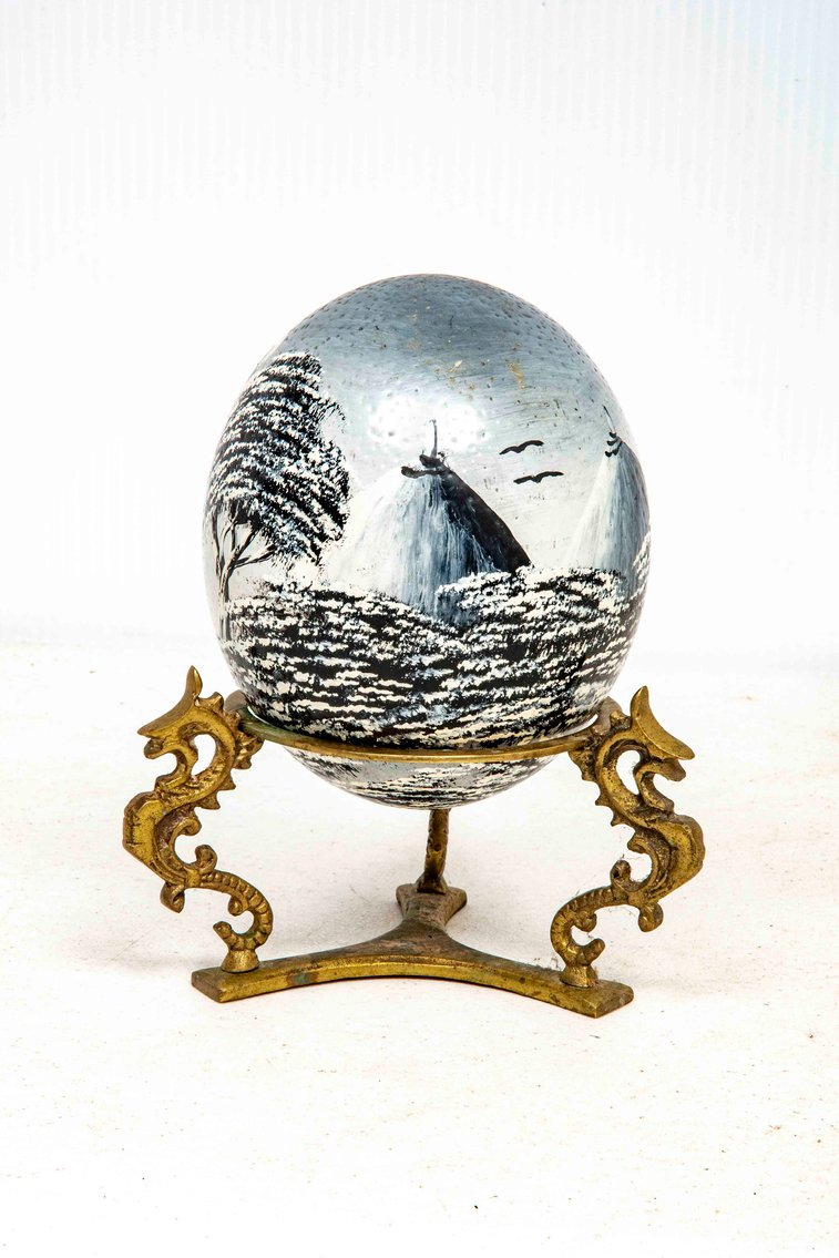Hand-Painted Ostrich Egg on Stand