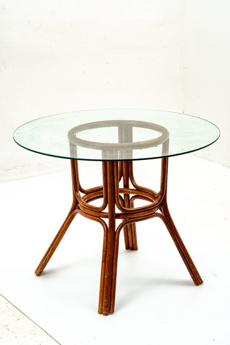 Glass Top Rattan Table