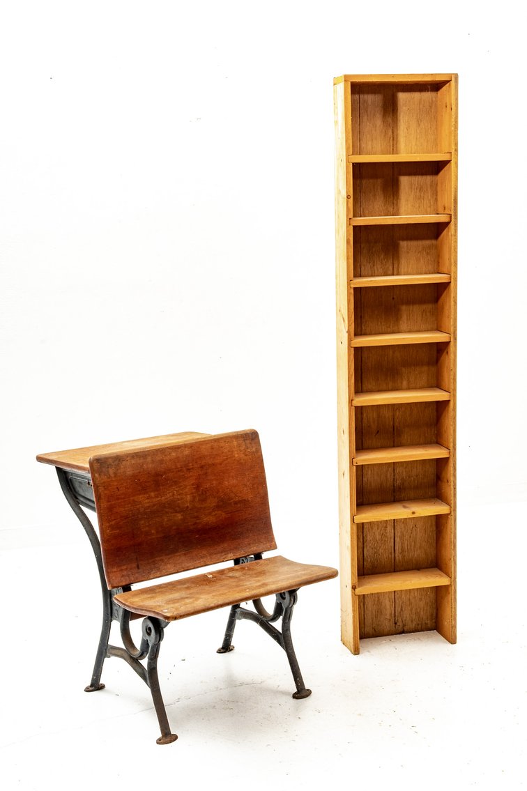 American Seating Co. School Desk & Wall Shelf