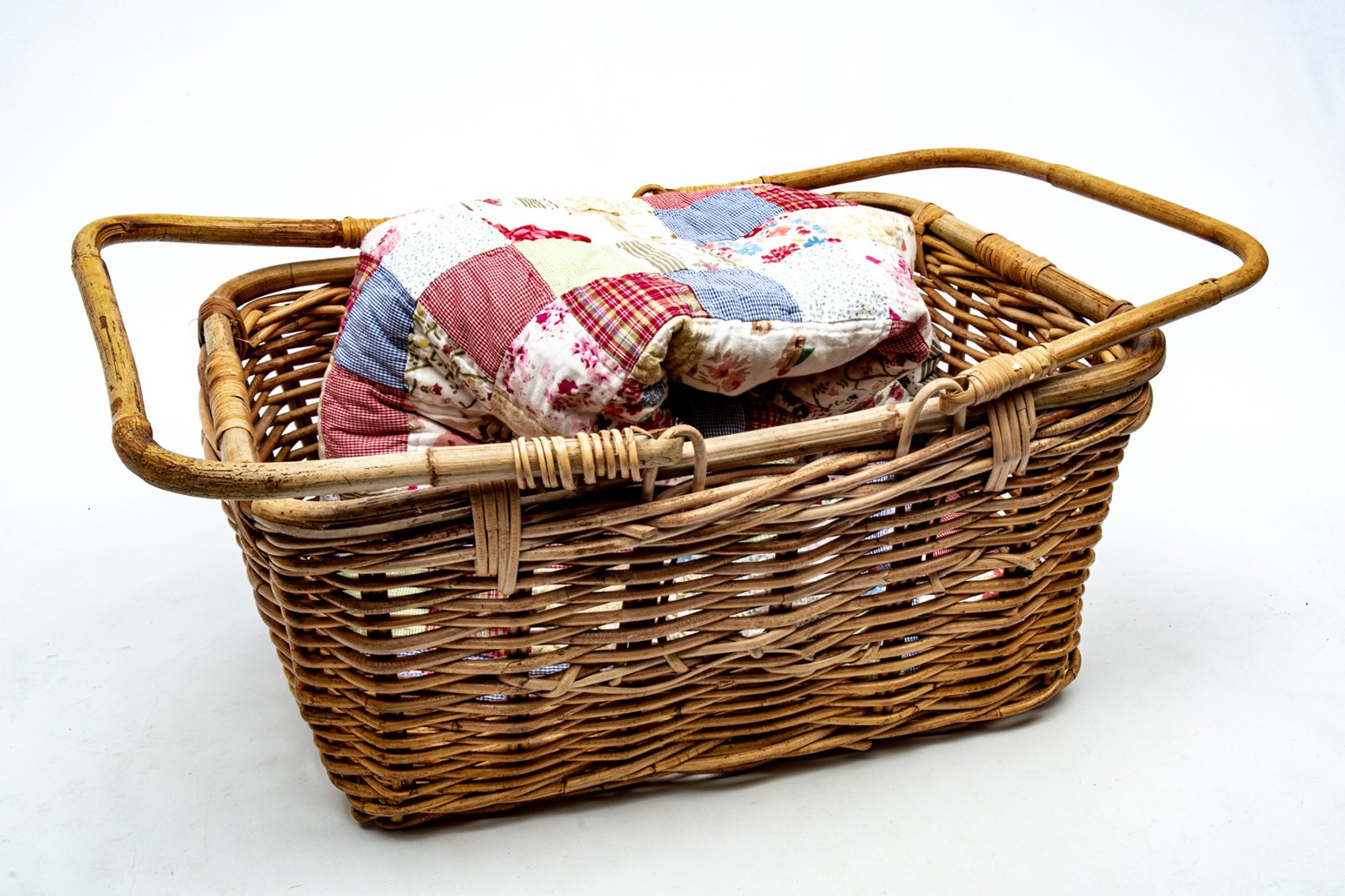 Large Double-Handled Basket & Hand Crafted Quilt