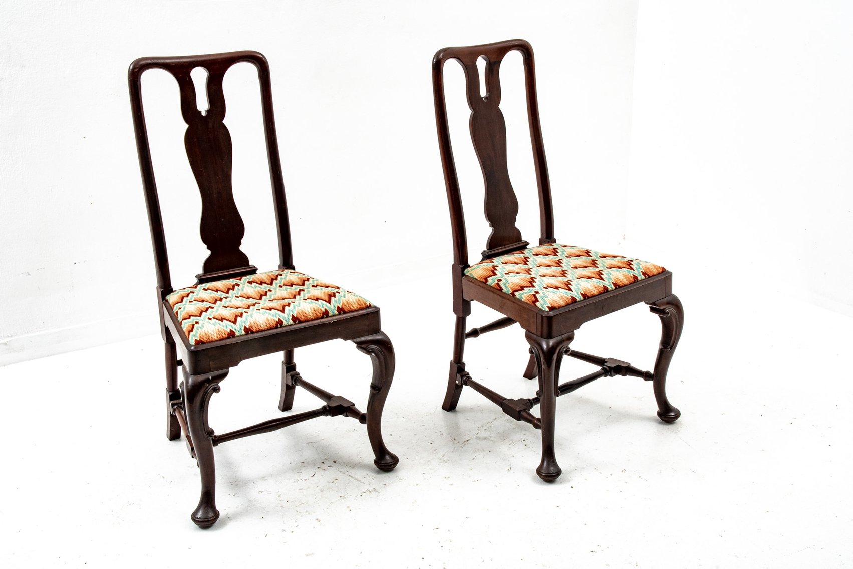 2 Splat Back Cabriole Leg Accent Chairs