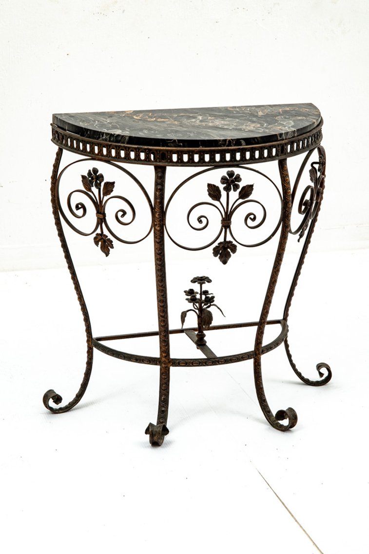 Metal Scrolled Console Table w/ Black Granite Top
