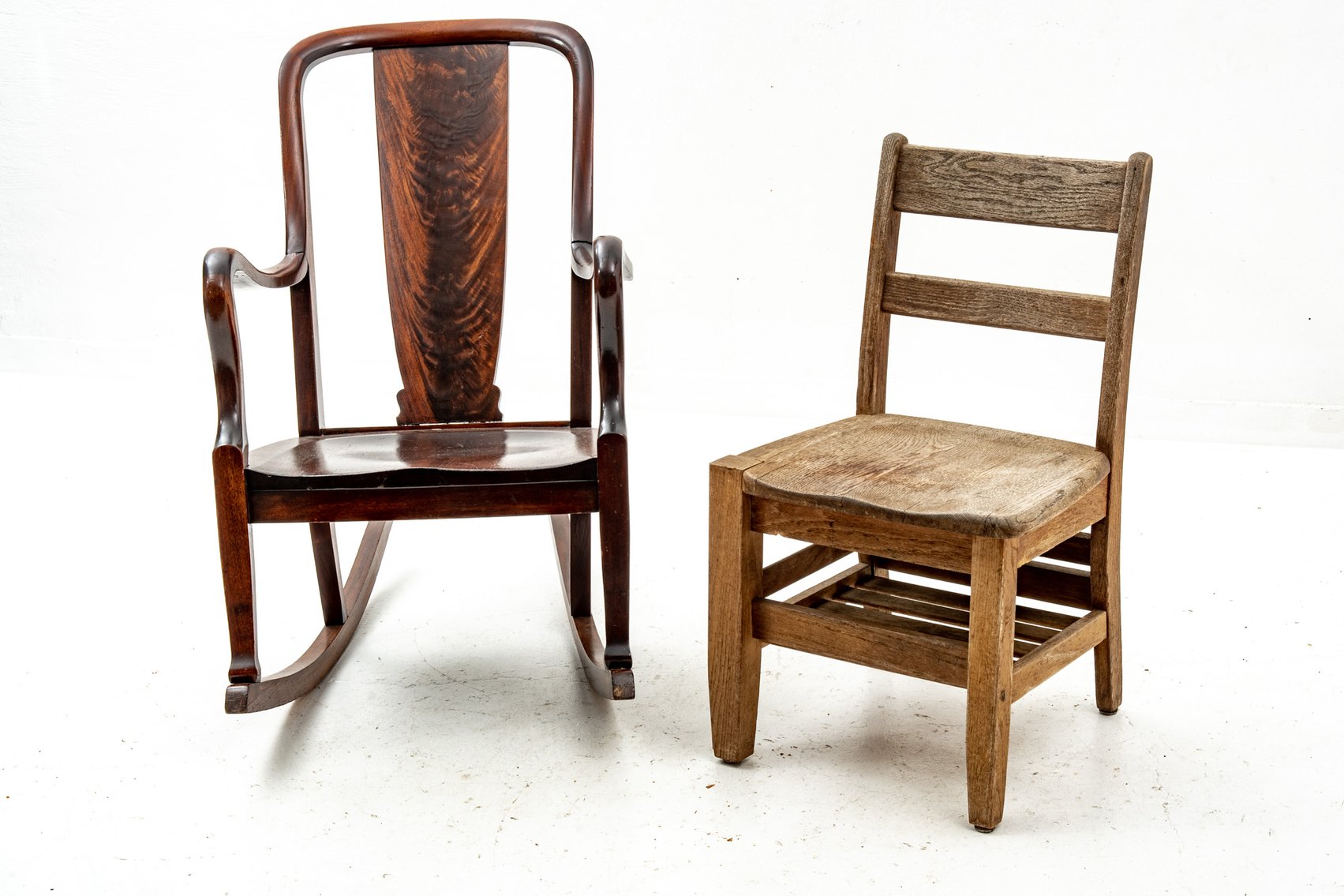 Solid Dark Wood Rocker & Single Chair