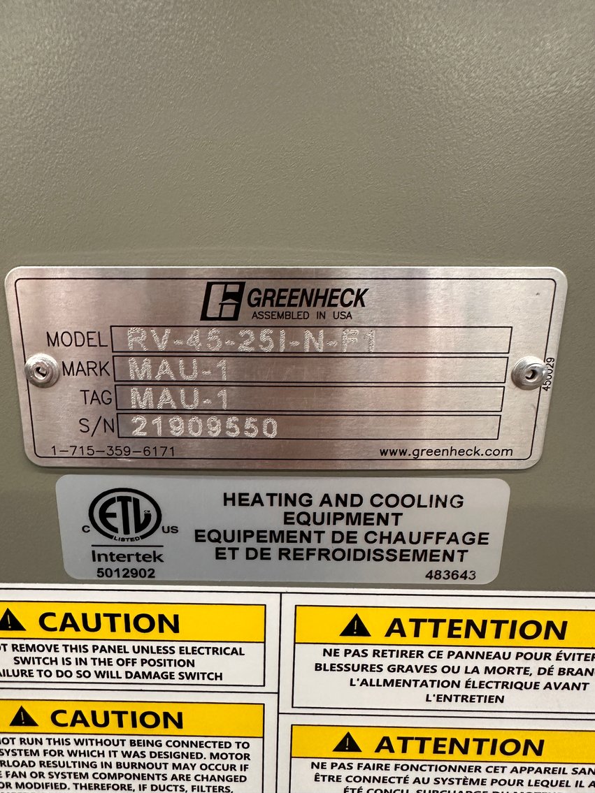 Image for Green Heck Model RV-45-251-N-F1 Duct Air Conditioning Unit - New, Never Installed