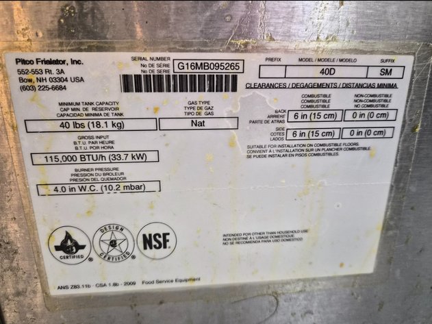 Image for Pitco Fryer 40 LBS