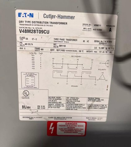 Image for EATON Cutler-Hammer 9kVA Dry-Type Transformer V48M28T09CU