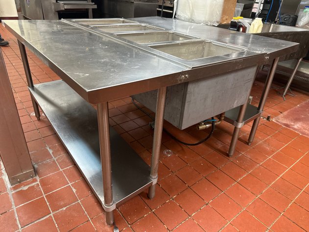 Image for Regency 4-Well Stainless Steel Steam Table with Dual Sided Stainless Work Tables with Lower Shelf