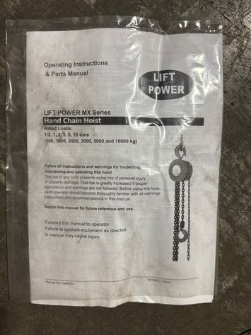 Image for LIFT POWER MX3-20FT 3-Ton Hand Chain Hoist