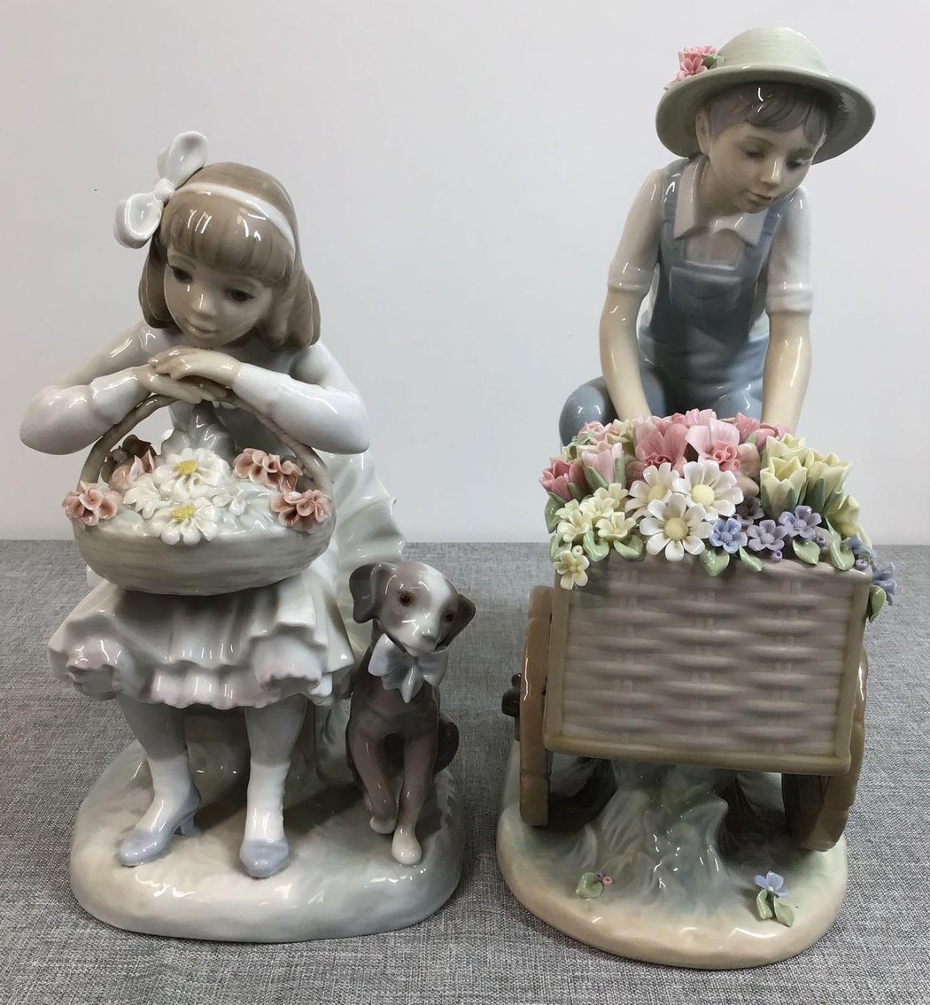 Image for Lladro Boy with Tricycle and Flowers and Lladro Girl with Flowers