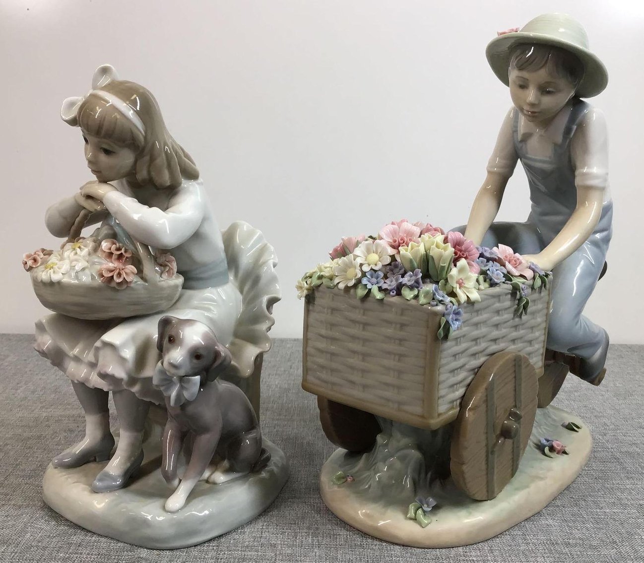 Image for Lladro Boy with Tricycle and Flowers and Lladro Girl with Flowers