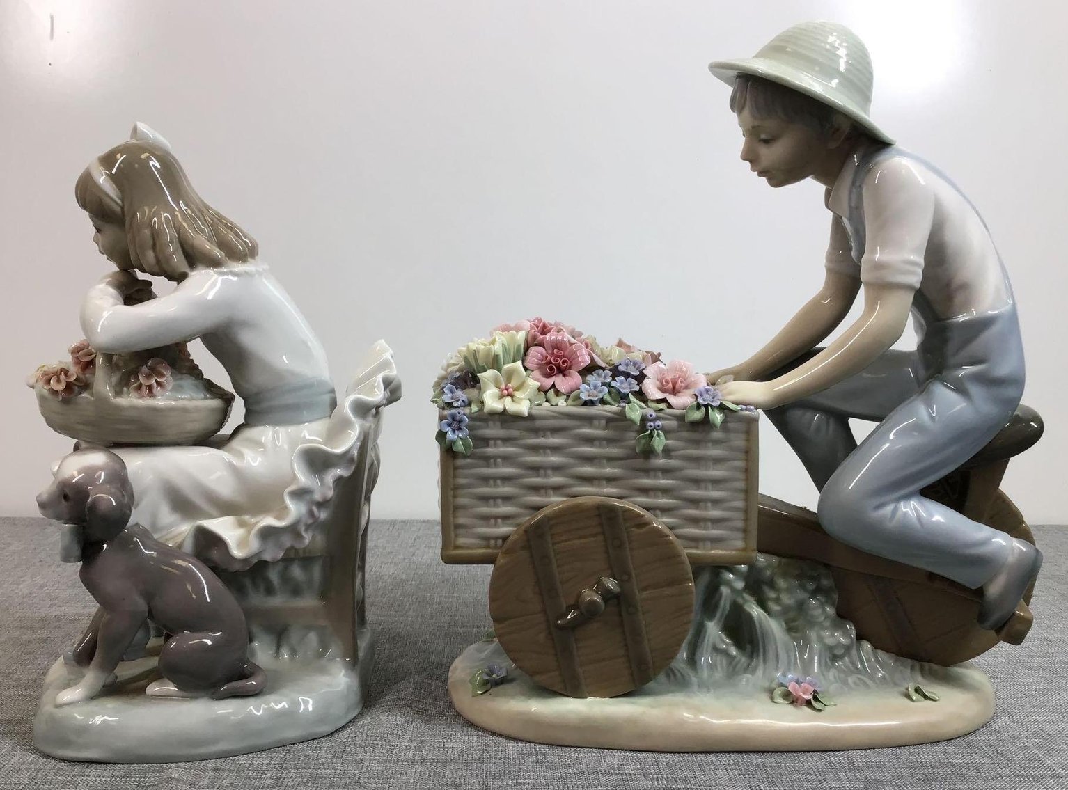 Image for Lladro Boy with Tricycle and Flowers and Lladro Girl with Flowers