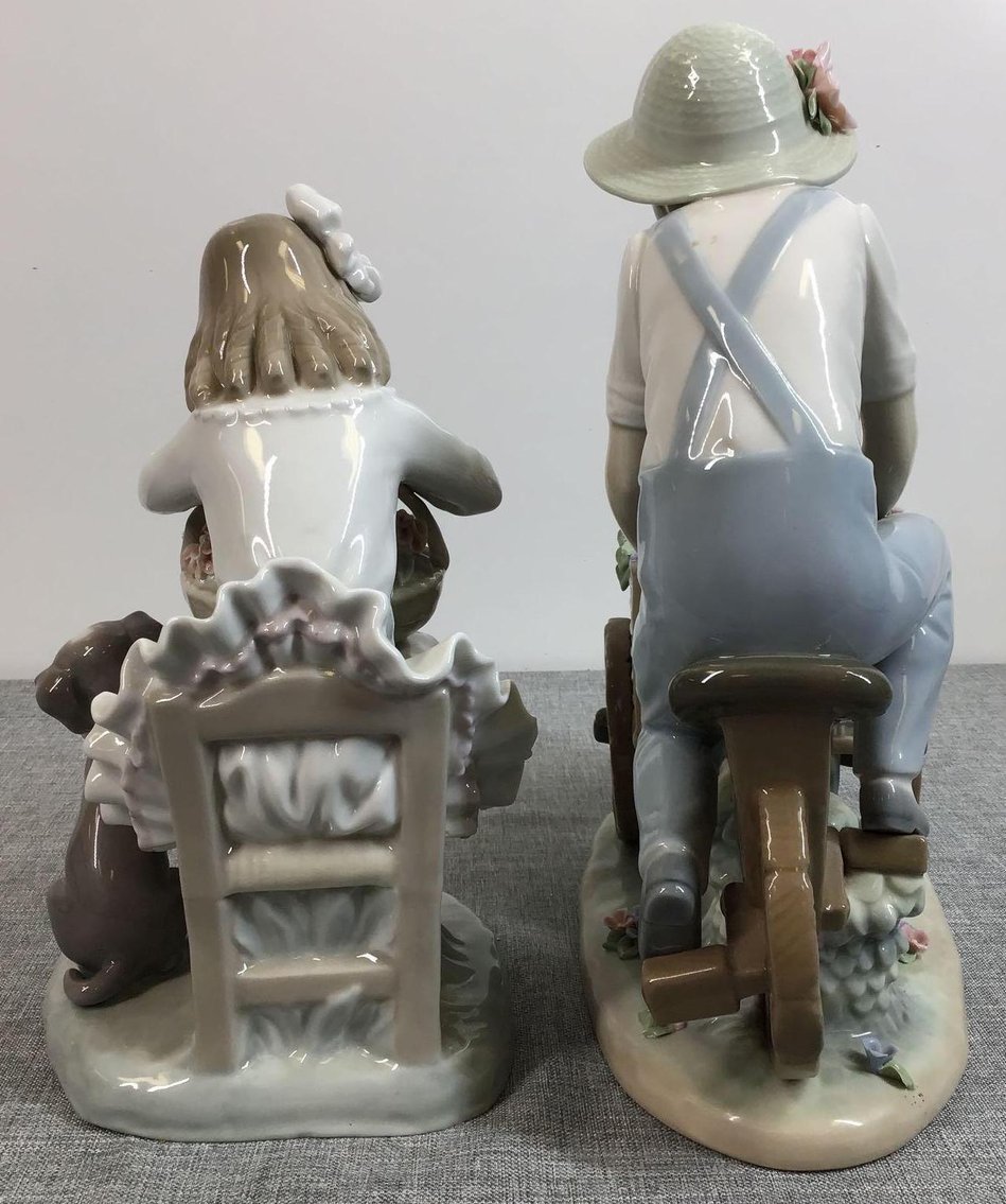 Image for Lladro Boy with Tricycle and Flowers and Lladro Girl with Flowers
