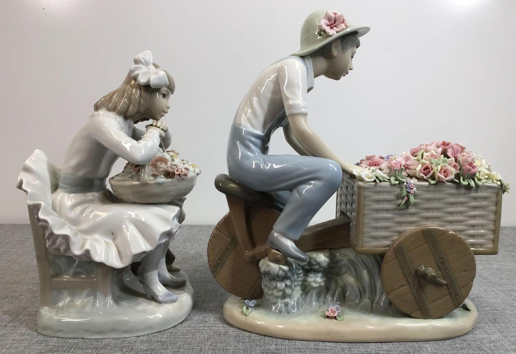 Image for Lladro Boy with Tricycle and Flowers and Lladro Girl with Flowers