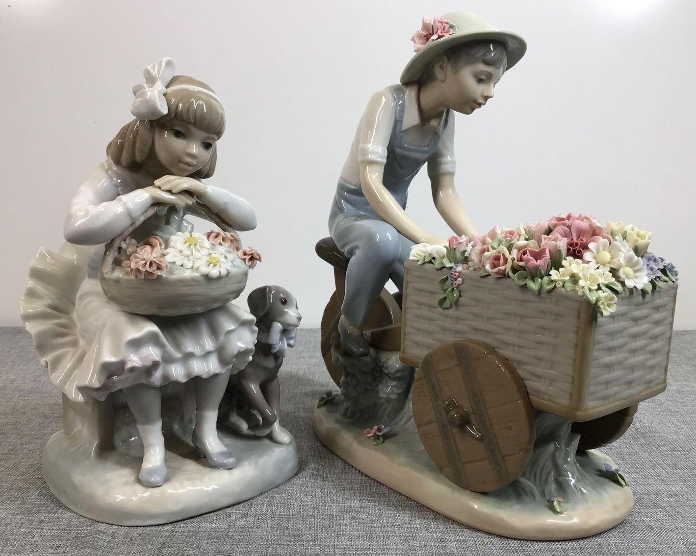 Image for Lladro Boy with Tricycle and Flowers and Lladro Girl with Flowers