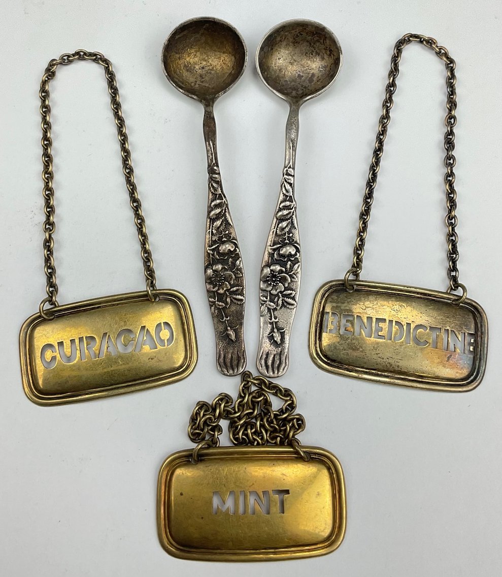 Image for Tiffany Sterling Silver Salt Spoons and Decanter Labels
