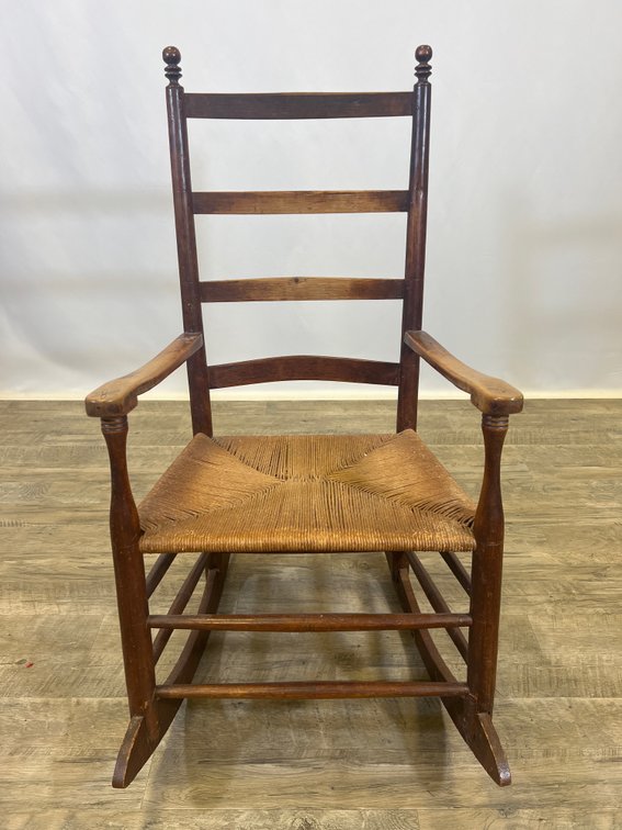 Image for Antique Ladder-Back Rocking Chair with Rush Seat