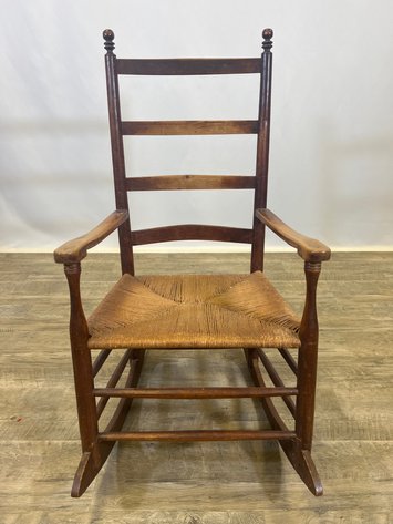 Image for Antique Ladder-Back Rocking Chair with Rush Seat