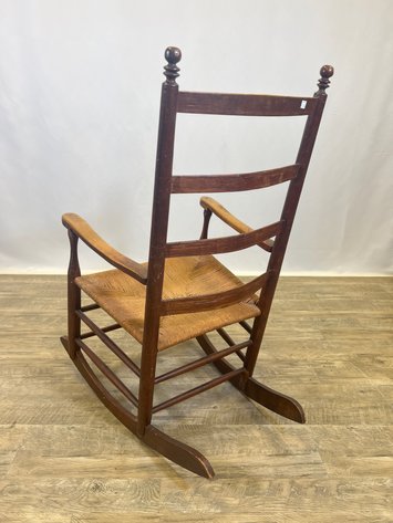 Image for Antique Ladder-Back Rocking Chair with Rush Seat