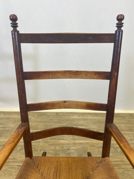 Image for Antique Ladder-Back Rocking Chair with Rush Seat