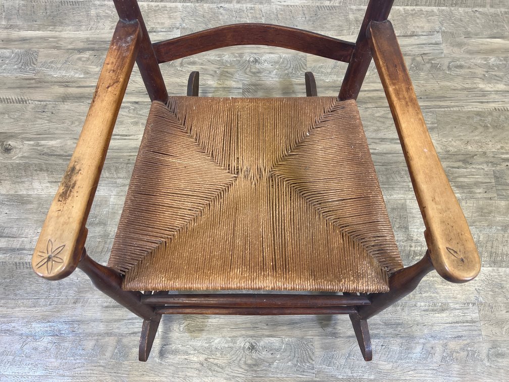 Image for Antique Ladder-Back Rocking Chair with Rush Seat