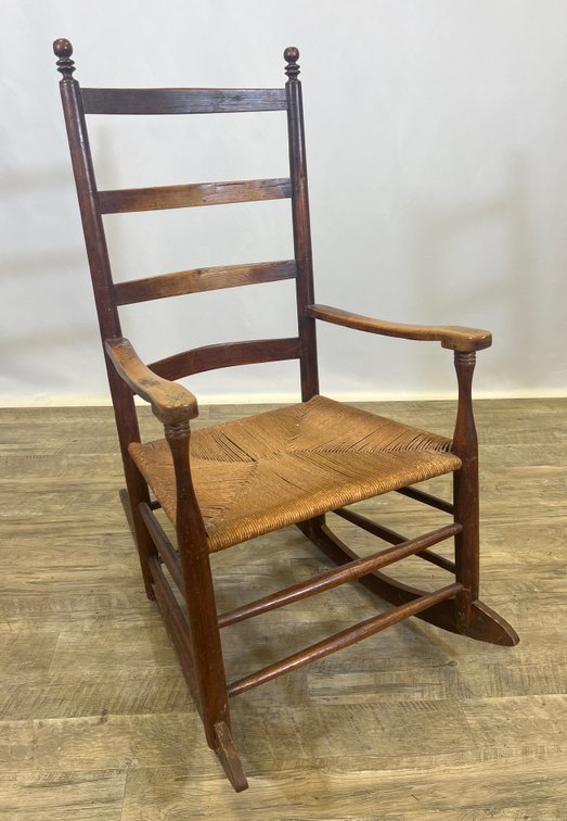 Image for Antique Ladder-Back Rocking Chair with Rush Seat