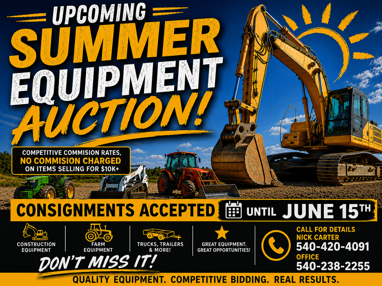 Image for Summer Equipment Auction - Now Accepting Consignments until June 15th!