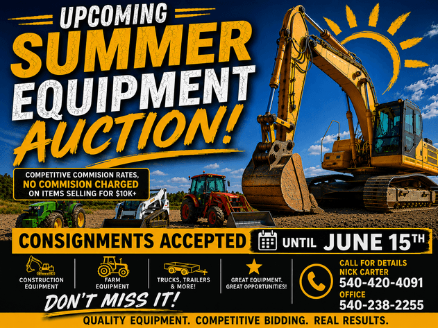 Image for Summer Equipment Auction - Now Accepting Consignments until June 15th!