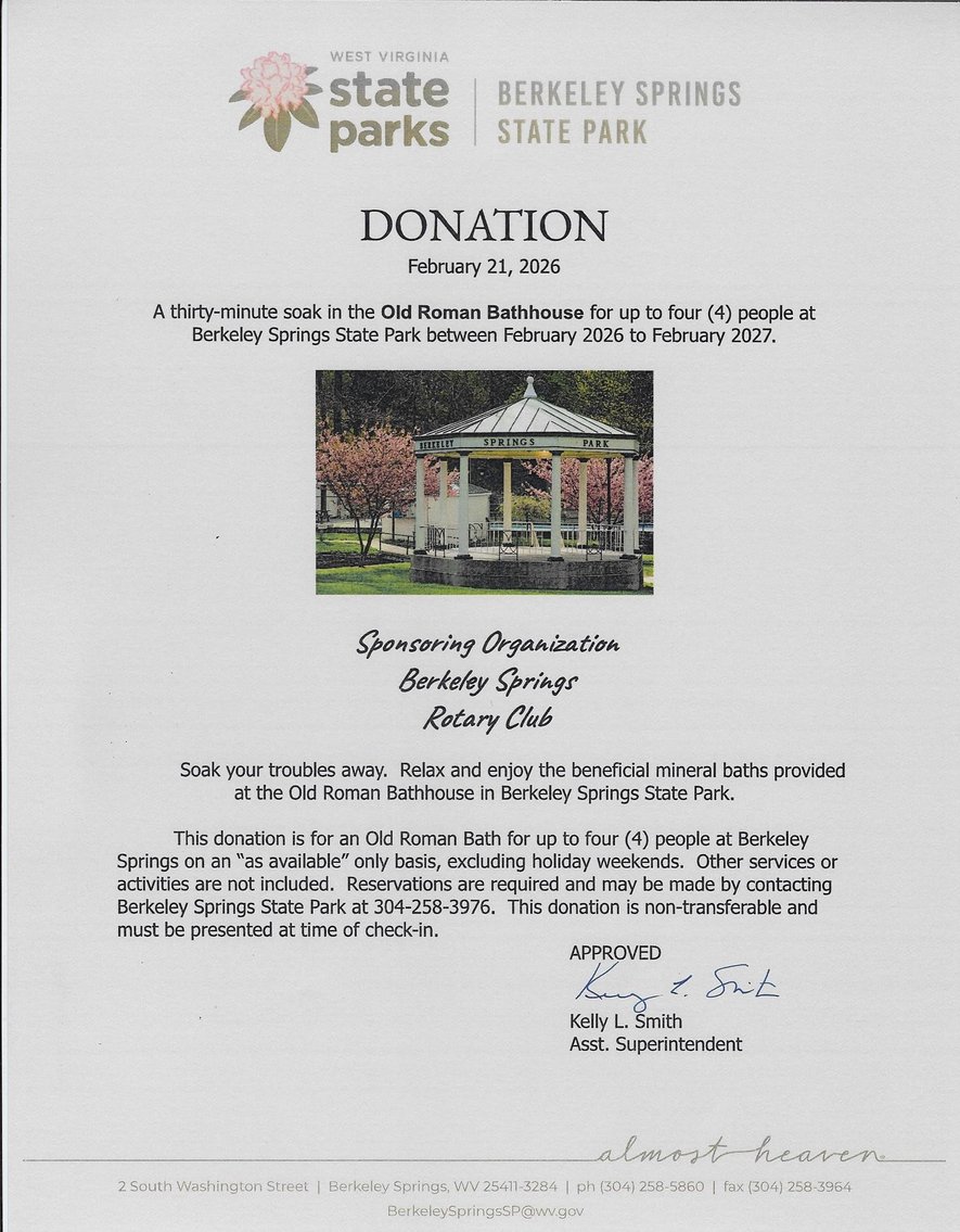 Image for BERKELEY SPRINGS ROTARY CLUB  SCHOLARSHIPS FUND ONLINE AUCTION