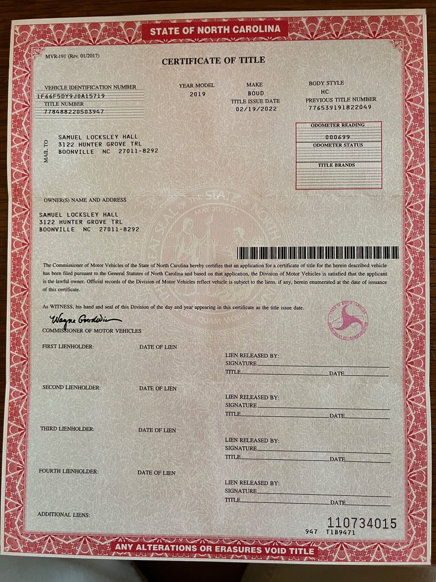 2019 Fleetwood Bounder Model 36F (39 ft long) Motorhome