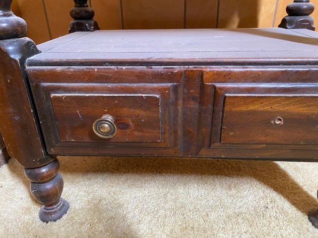Image for Small, Dark Wood Accent Table with Drawer and Turned Legs