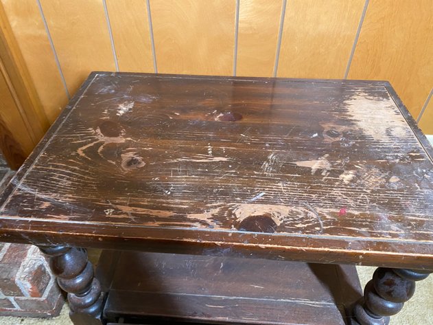 Image for Small, Dark Wood Accent Table with Drawer and Turned Legs