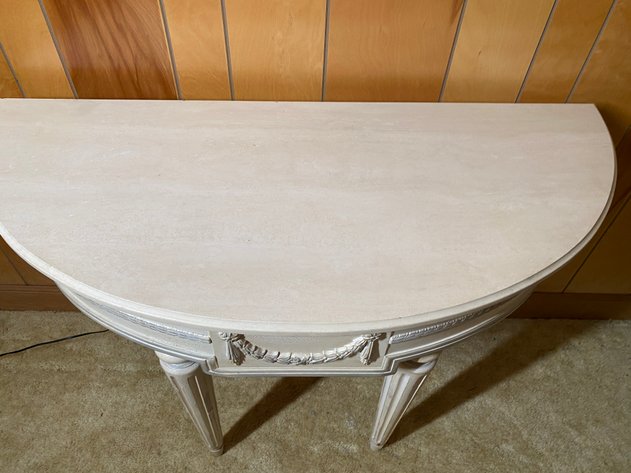 Image for Henredon Louis XVI Neoclassical Travertine Demilune Side Entry Table