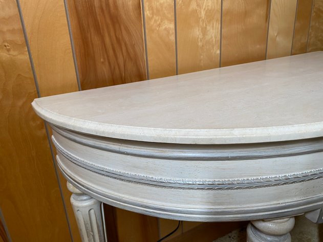 Image for Henredon Louis XVI Neoclassical Travertine Demilune Side Entry Table