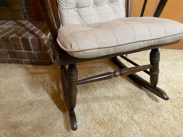 Image for Vintage Wooden Rocking Chair with Decorative Gold Stenciled Top and Tufted Cushion Set