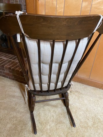 Image for Vintage Wooden Rocking Chair with Decorative Gold Stenciled Top and Tufted Cushion Set