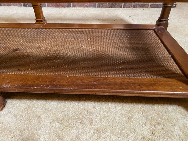 Image for Vintage Glass-Top Coffee Table with Rattan Shelf