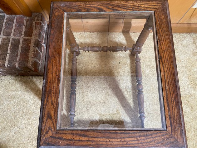Image for Oak Jacobean-Style Glass Top End Table