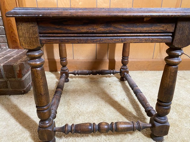 Image for Oak Jacobean-Style Glass Top End Table