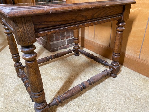 Image for Oak Jacobean-Style Glass Top End Table