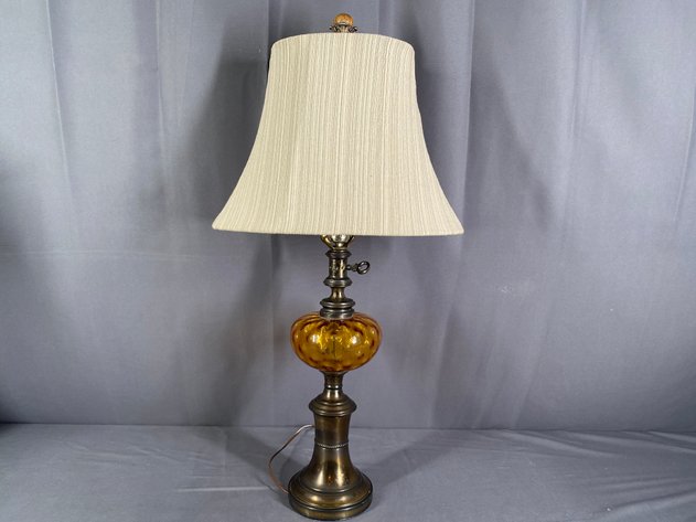 Image for Vintage Brass Base and Glass Table Lamp