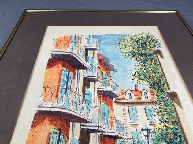 Image for Professionally Framed and Matted Print Architectural Theme Signed by Artist, Loden