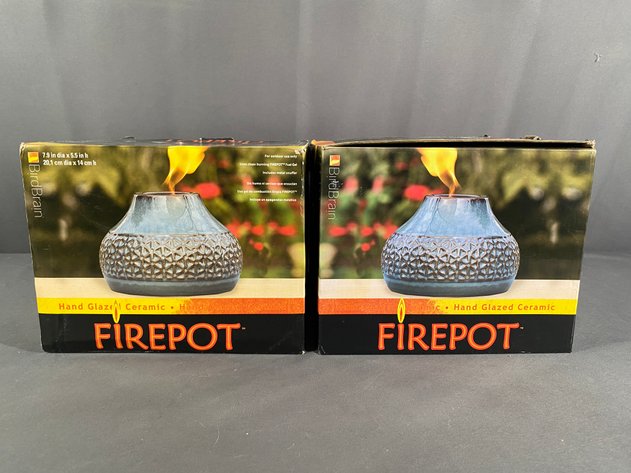 Image for (2) New in Box Bird Brain Hand Glazed Ceramic Fire Pots