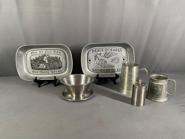 Image for (6) Vintage Pewter and Stainless Table and Serving Ware